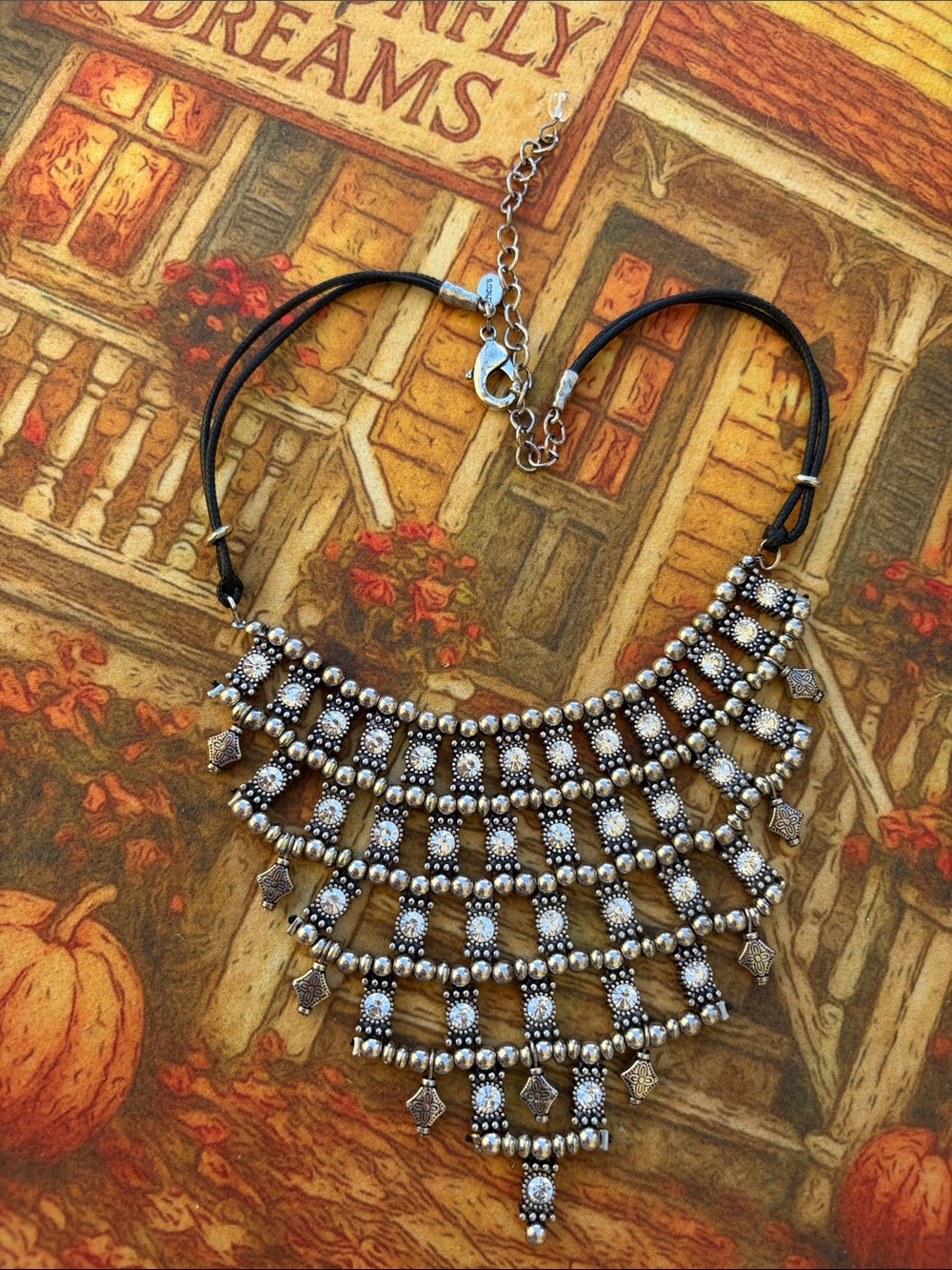 Chico's Black and Silver Multi-Tier Statement Necklace